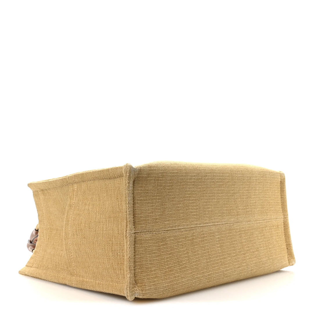 CELINE Triomphe Large Cabas Thaïs Natural Canvas and Tan Calfskin Bag