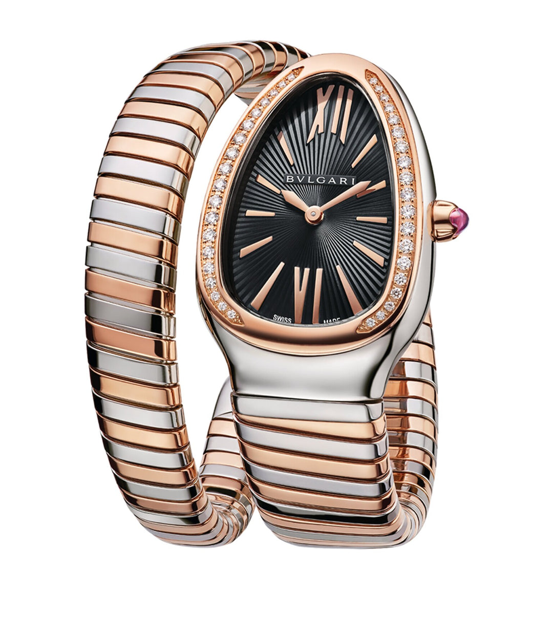 Bulgari Serpenti Tubogas 35 mm Watch in Stainless Steel and Rose Gold with Diamond Accents - Gemaee  UAE