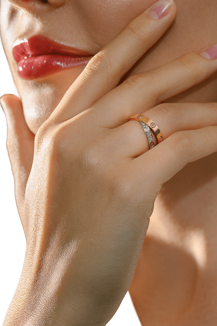 Cartier LOVE Diamond Gold Double Band Ring - Gemaee UAE