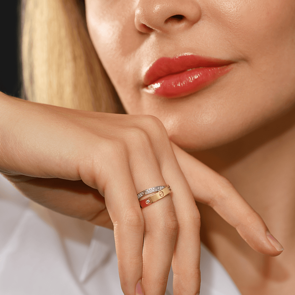 Cartier LOVE Diamond Gold Double Band Ring - Gemaee UAE