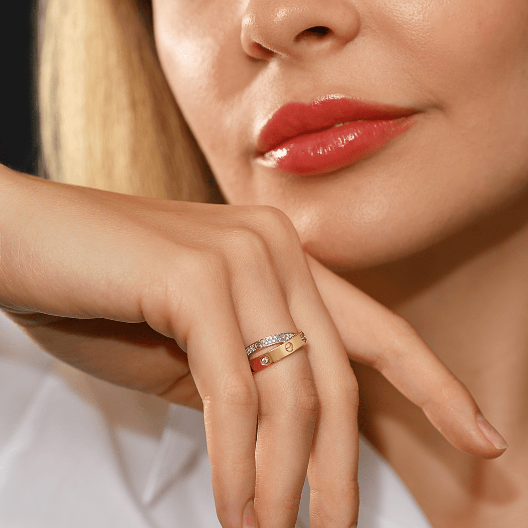 Cartier LOVE Diamond Gold Double Band Ring - Gemaee UAE