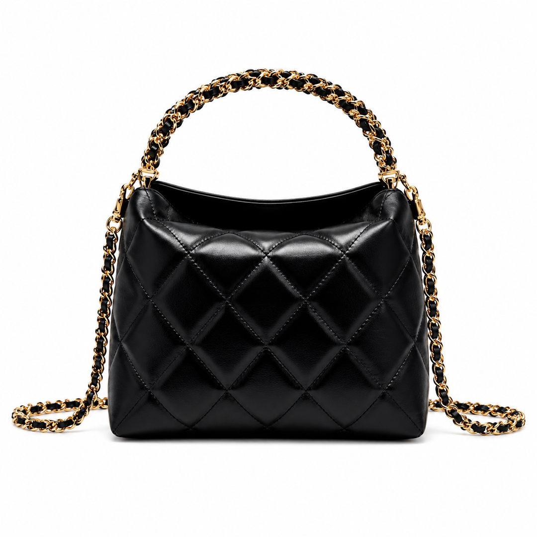 Chanel 24B Twist Chain Top Handle Hobo Lunch Box Bag in Black Lambskin with Gold-Tone Hardware