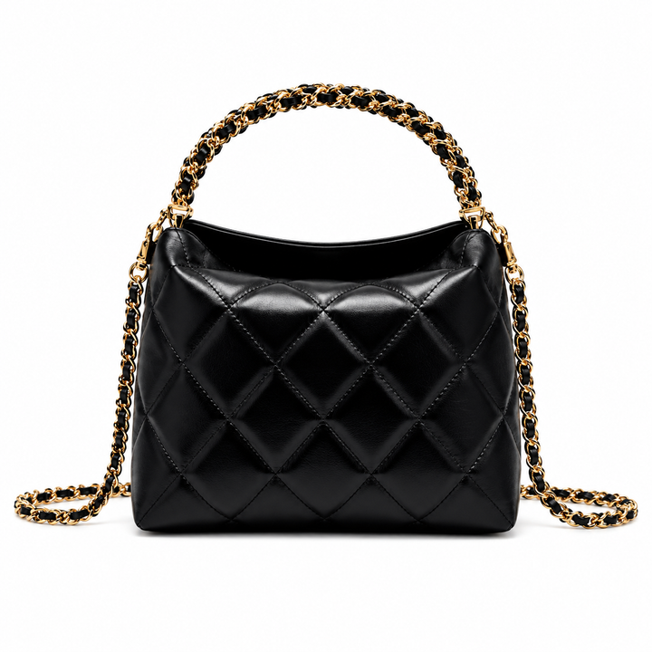 Chanel 24B Twist Chain Top Handle Hobo Lunch Box Bag in Black Lambskin with Gold-Tone Hardware