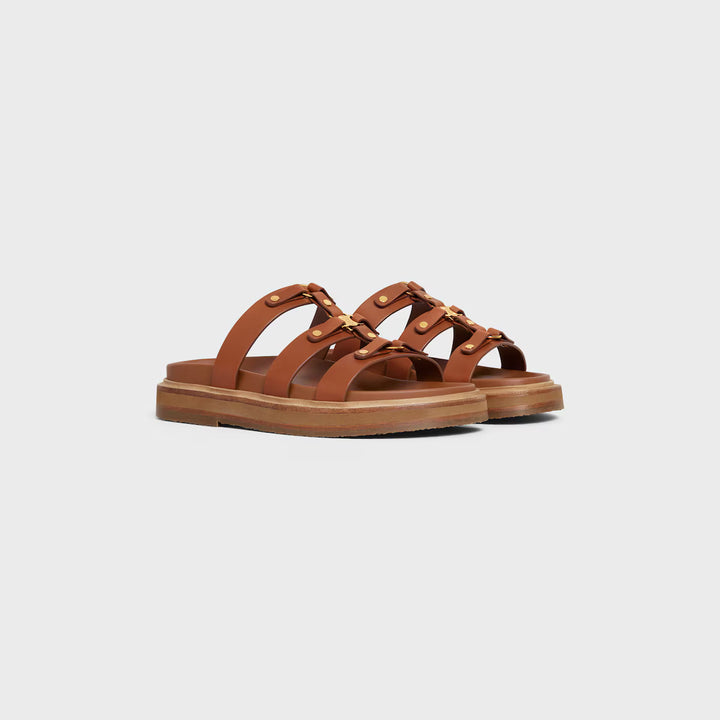 CELINE Tippi Slide Sandals in Tan Calfskin Leather - Gemaee  UAE