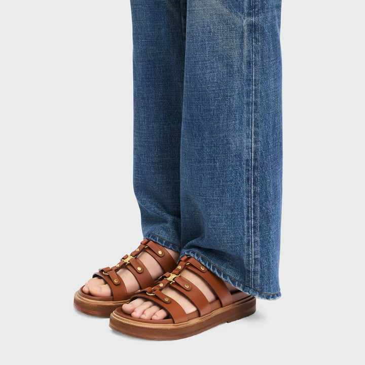 CELINE Tippi Slide Sandals in Tan Calfskin Leather - Gemaee  UAE