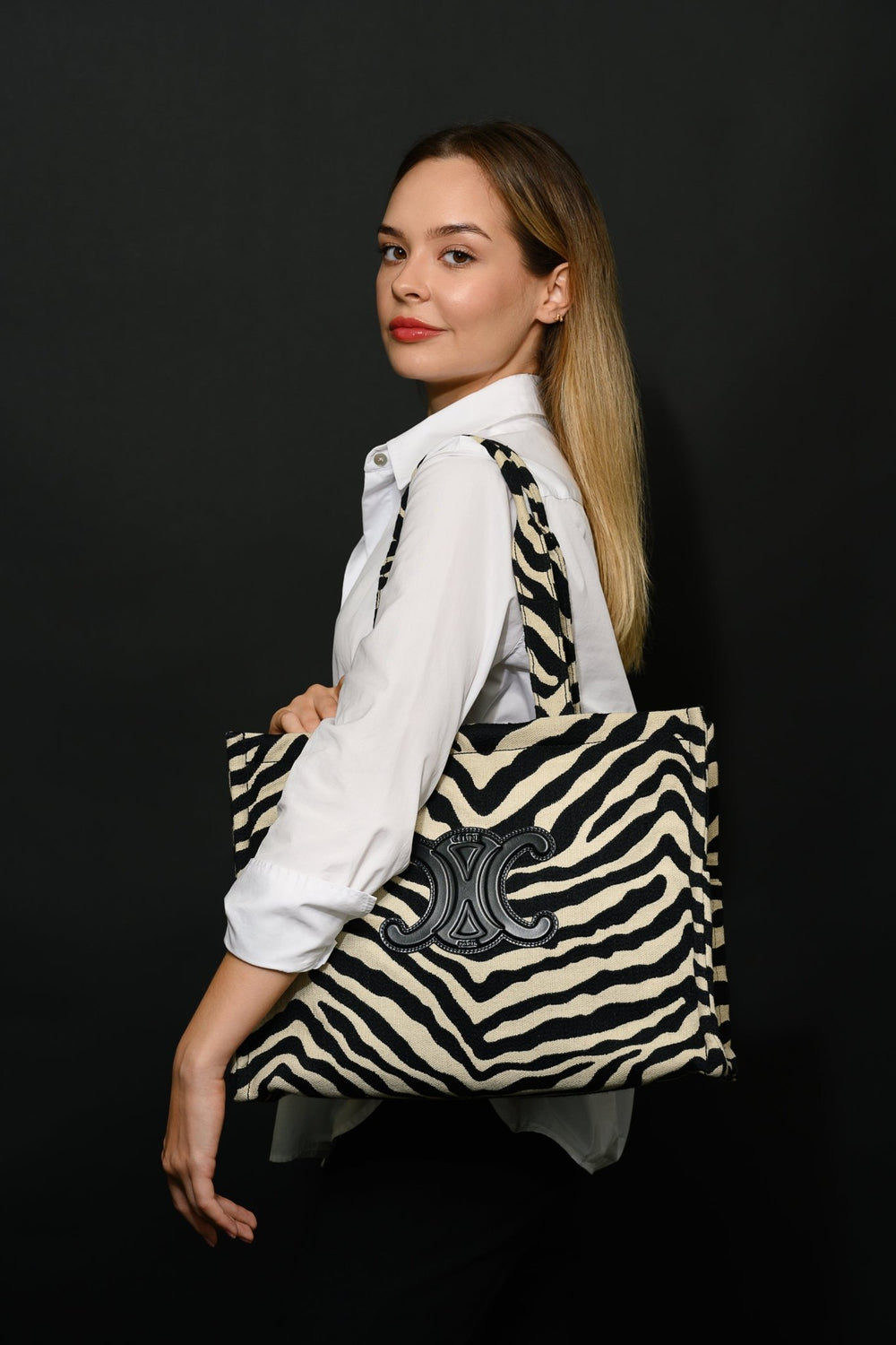 Céline Zebra Pattern Tote Black And Off white Bag - Gemaee UAE