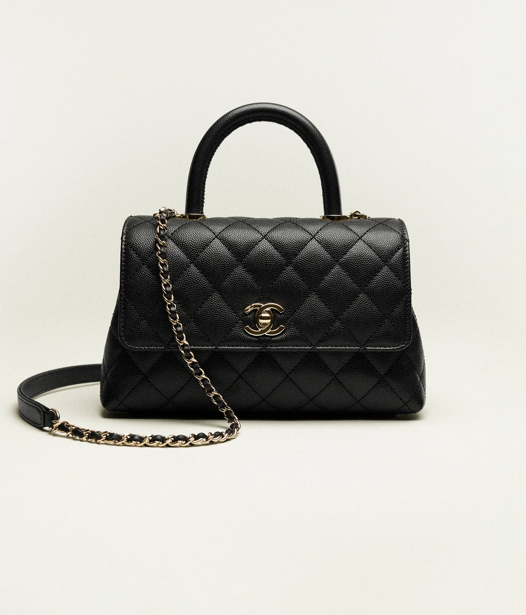 Chanel Top Handle Flap Bag Black Grained Calfskin with Champagne Gold Hardware - Gemaee  UAE