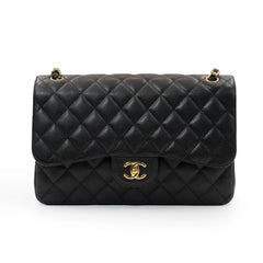 Chanel Large Classic Double Flap Bag in Black Caviar Leather with Gold Hardware
