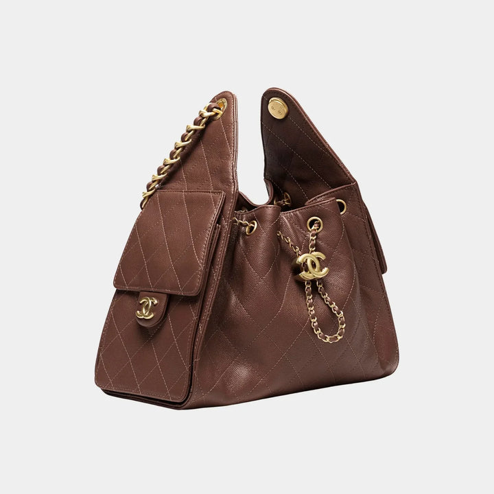 Chanel 25 Small Handbag in Dark Brown Grained Calfskin with Gold-Tone Hardware