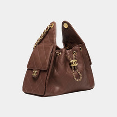 Chanel 25 Small Handbag in Dark Brown Grained Calfskin with Gold-Tone Hardware