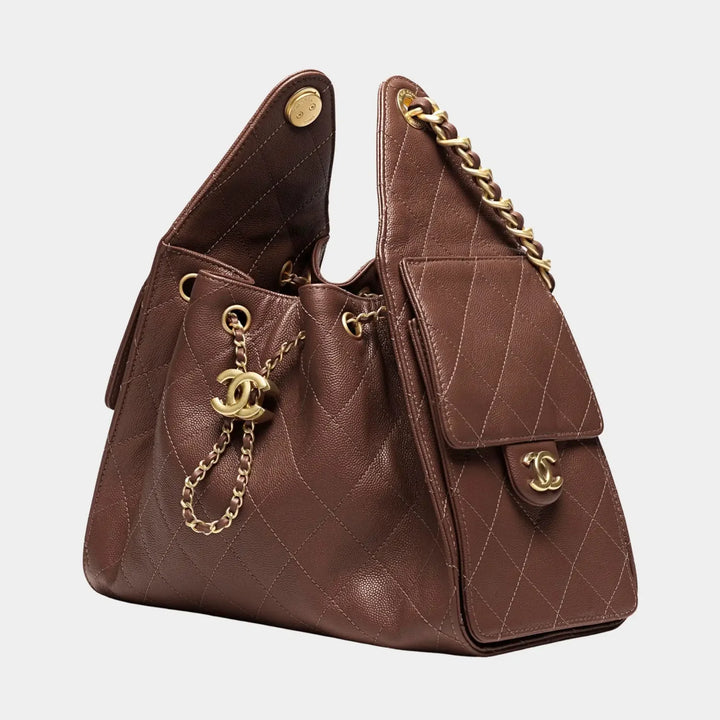 Chanel 25 Small Handbag in Dark Brown Grained Calfskin with Gold-Tone Hardware