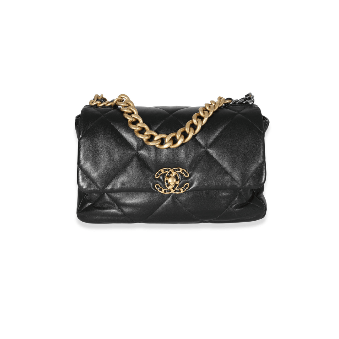 CHANEL BLACK QUILTED GOATSKIN CHANEL 19 FLAP MEDIUM BAG Gemaee UAE