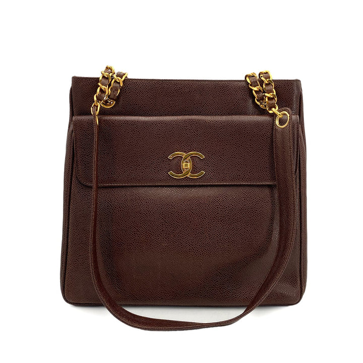 Chanel Brown Caviar Vintage coco mark chain Tote Bag