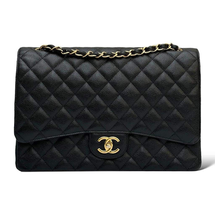 Chanel Maxi Classic Double Flap Bag Black Caviar Leather with Gold Hardware - Gemaee  UAE