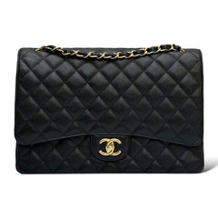 Chanel Maxi Classic Double Flap Bag Black Caviar Leather with Gold Hardware