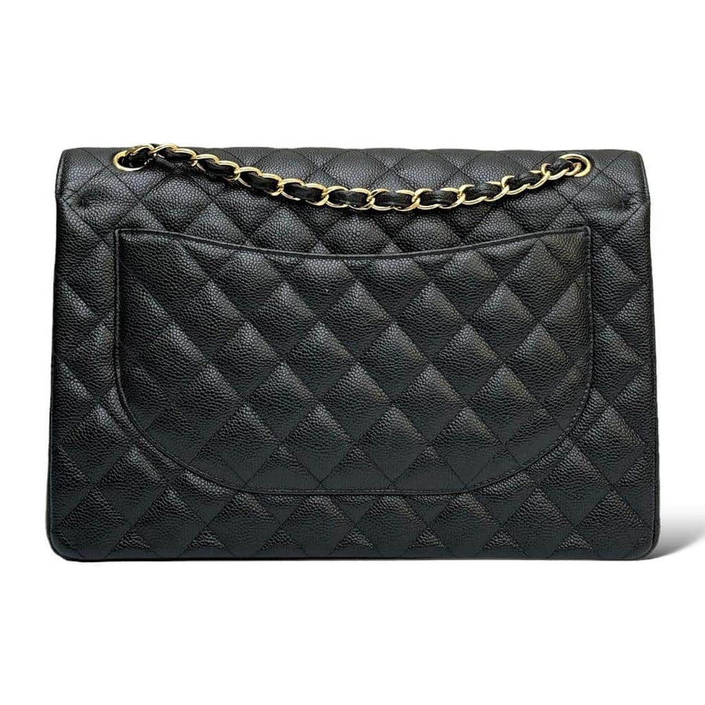 Chanel Maxi Classic Double Flap Bag Black Caviar Leather with Gold Hardware - Gemaee  UAE