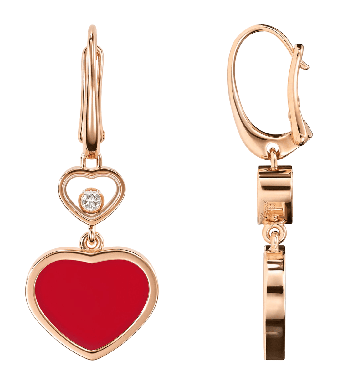 Chopard 18K Rose Gold Carnelian and Diamond Happy Hearts Earrings - Gemaee UAE