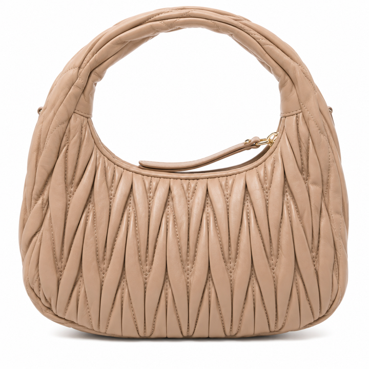 Miu Miu Wander Matelassé Nappa Leather Hobo Bag Sabbia