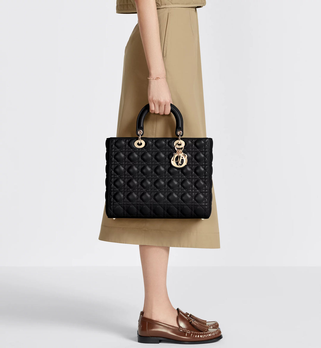 Dior Black Cannage Leather Large Lady Dior Tote - Gemaee  UAE