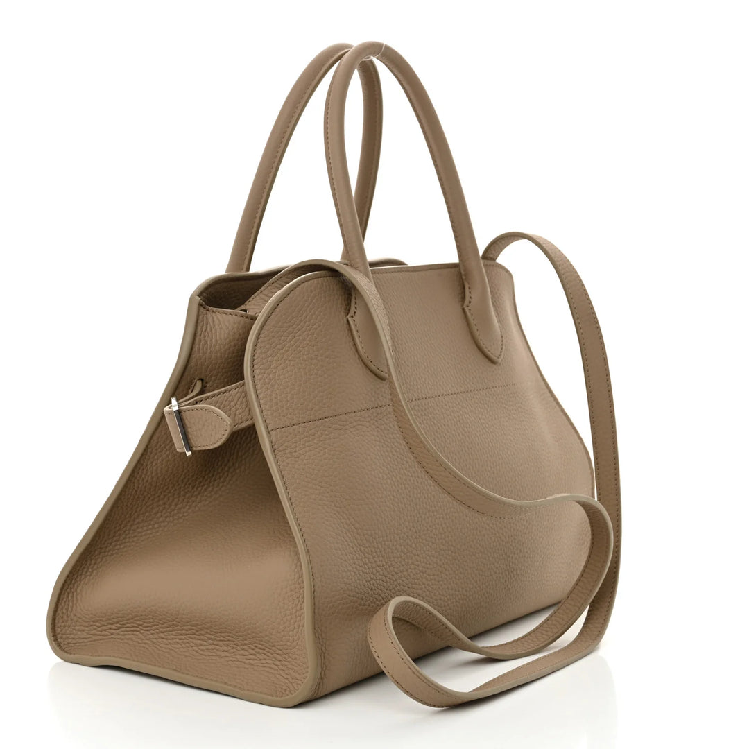 The Row Margaux 12 Matte Grained Calfskin Soft  Dark Taupe Bag