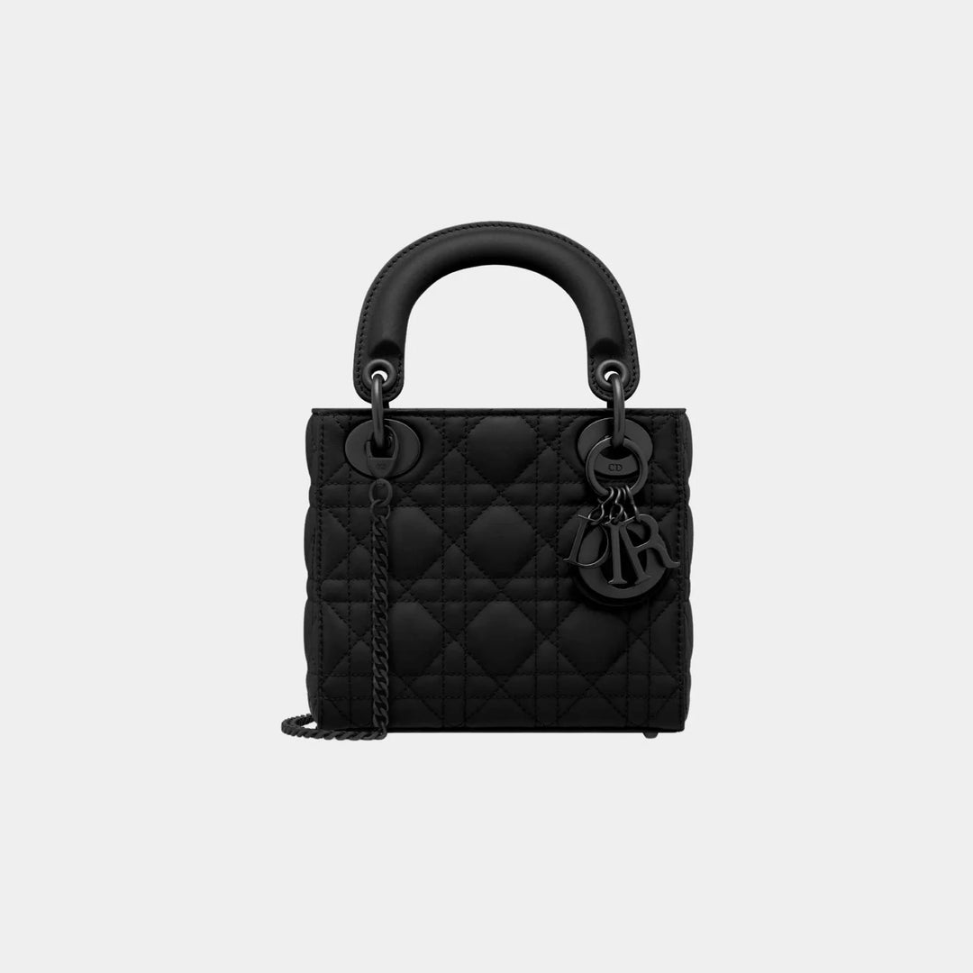 Dior Mini Lady Dior Black Ultramatte Cannage Calfskin Top Handle Bag