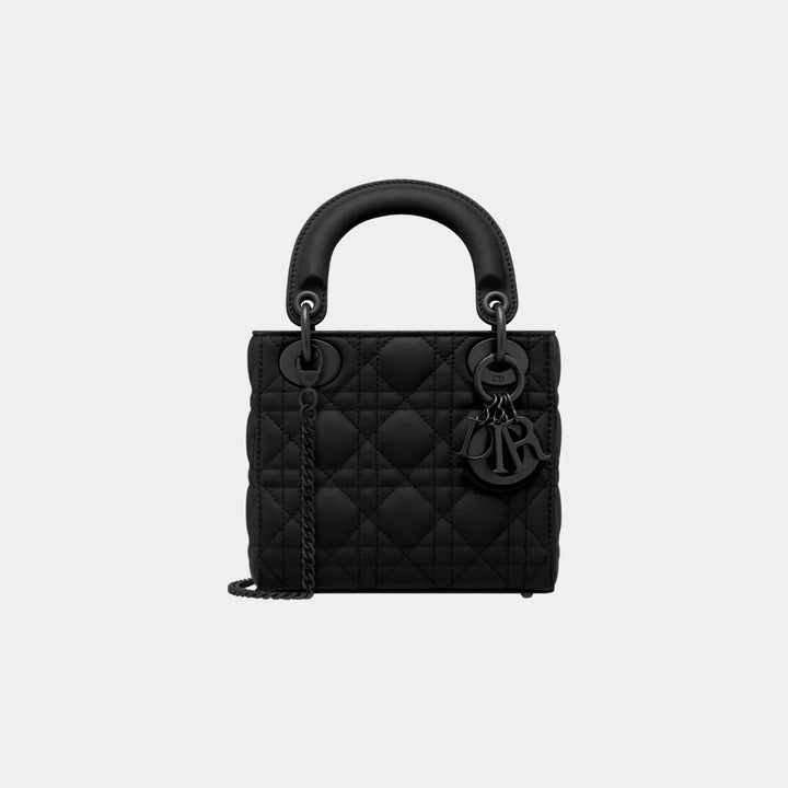 Dior Mini Lady Dior Black Ultramatte Cannage Calfskin Top Handle Bag