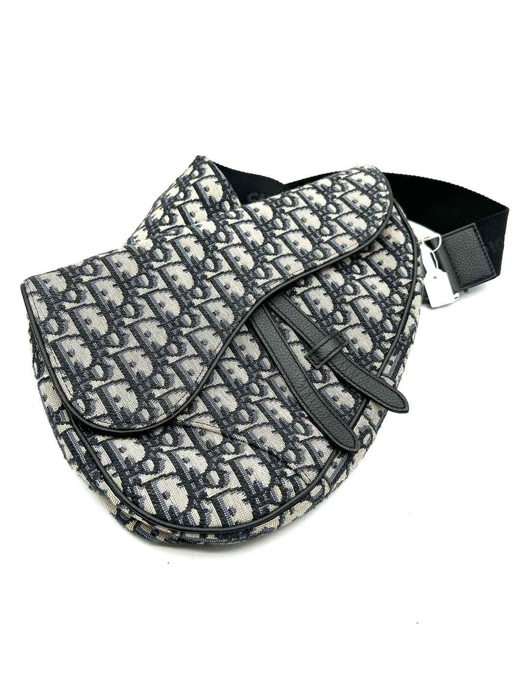 Christian Dior Saddle Bag Blue Oblique Canvas with Gold-Tone Hardware