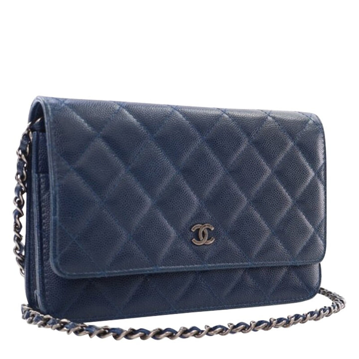 Chanel Navy Blue Quilted Caviar Wallet on Chain