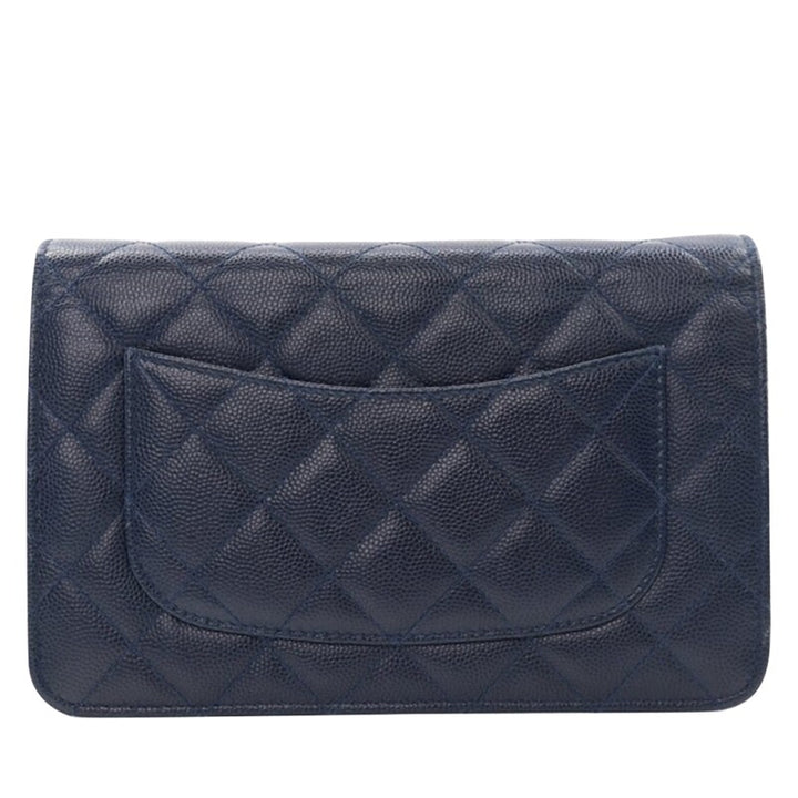 Chanel Navy Blue Quilted Caviar Wallet on Chain