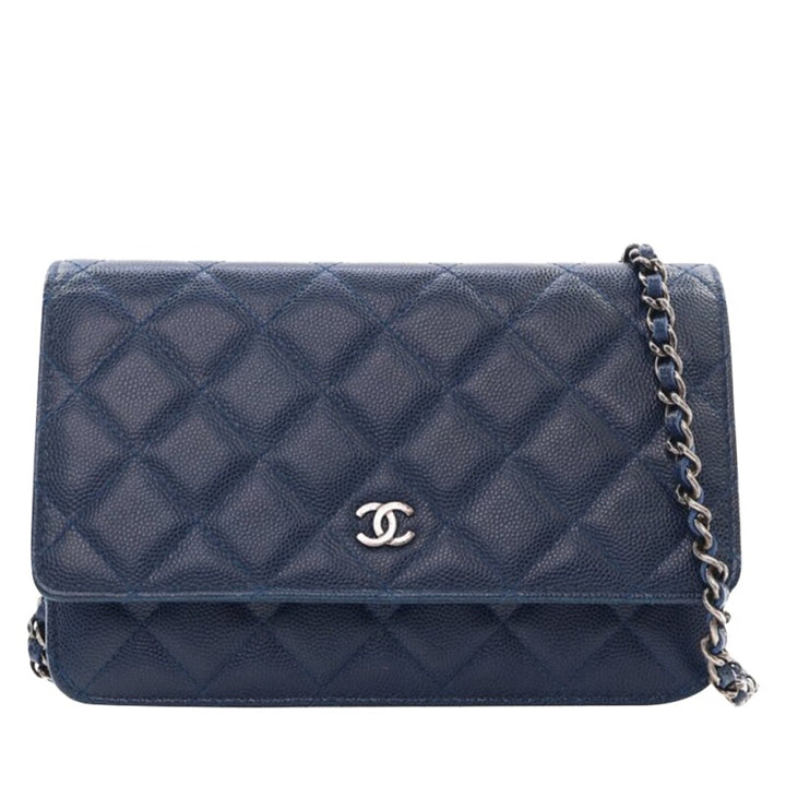 Chanel Navy Blue Quilted Caviar Wallet on Chain