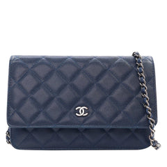 Chanel Navy Blue Quilted Caviar Wallet on Chain