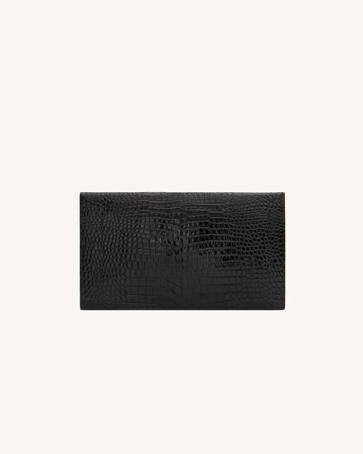 Saint Laurent Uptown Pouch in Black Crocodile-Embossed Shiny Leather with Cassandre