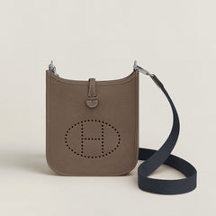 Hermès Evelyne 16 Amazone Crossbody Bag in Étoupe with Blue Indigo Strap