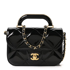 CHANEL Patent Mini Top Handle Clutch with Chain in Black