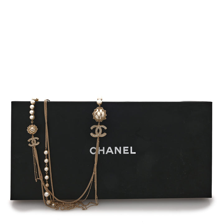 Chanel Pearl Caged CC Multi-Strand Long Necklace in Gold-Tone Metal - Gemaee  UAE