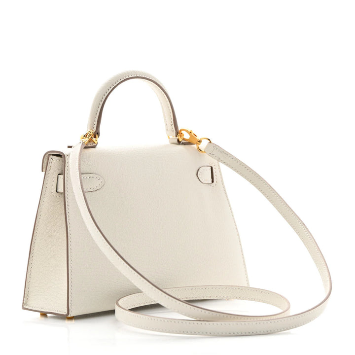Hermès Kelly II Sellier Mini Bag in Craie Chèvre Mysore Leather with Gold Hardware