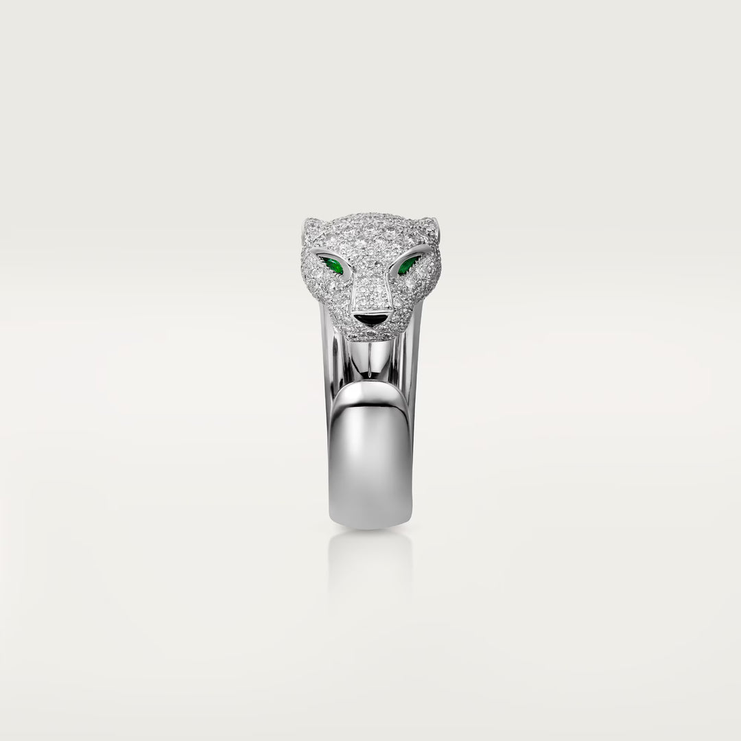 Cartier Panthère de Cartier Medium Model Half‑Pavé Diamond Ring in 18K White Gold - Gemaee  UAE