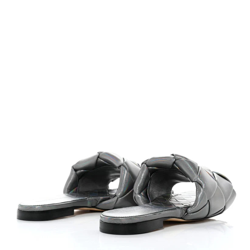 Bottega Veneta Laser Nappa Maxi Intrecciato Lido Flat Sandals Oyster