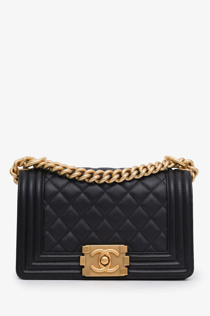 Chanel Boy Small Bag in Black Lambskin with Gold-Tone Hardware - Gemaee  UAE