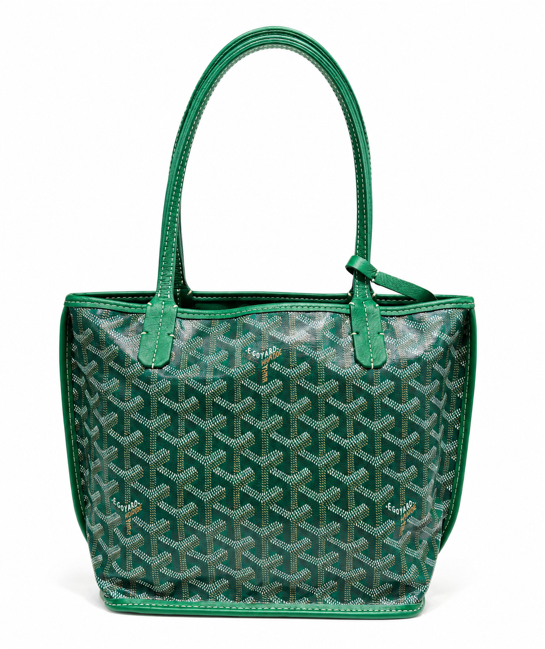 Goyard Mini Anjou Tote Bag in Green Goyardine Canvas with Hand-Painted Teddy Bear Motif