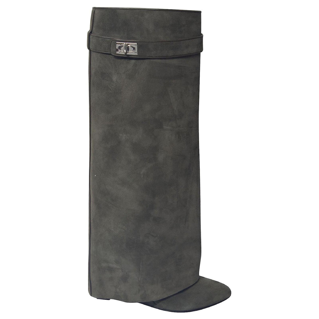 Givenchy Shark Lock Knee High Boots Grey Suede Womens Designer Boots
