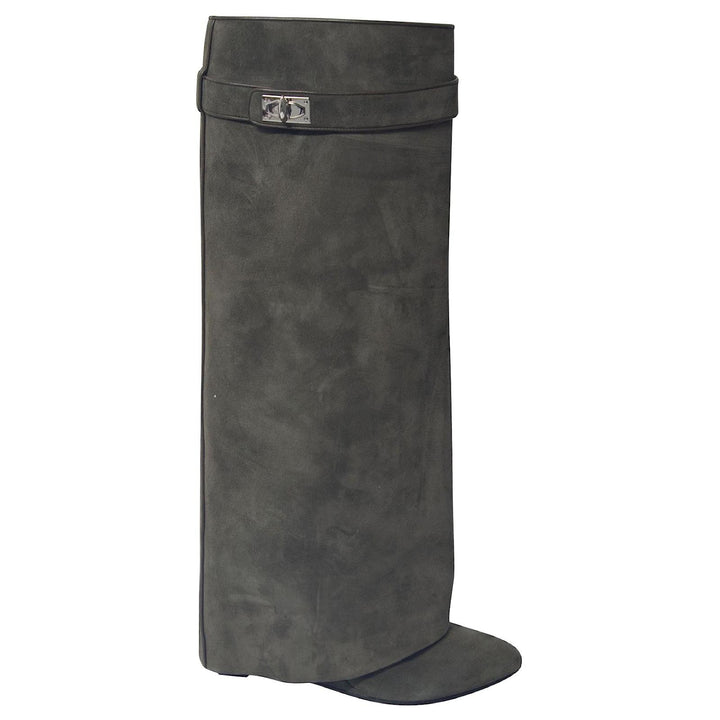 Givenchy Shark Lock Knee High Boots Grey Suede Womens Designer Boots