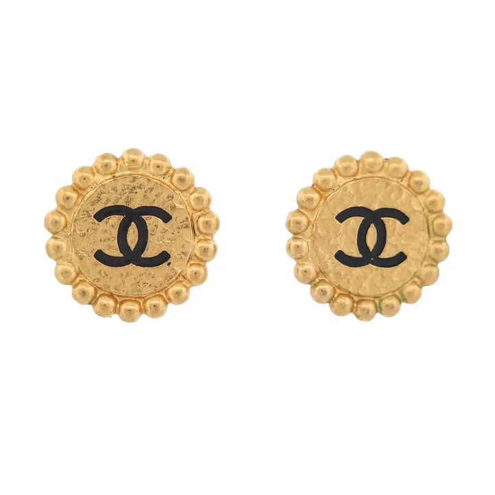 Chanel Vintage Round CC Logo Clip On Earrings in Gold Tone Metal