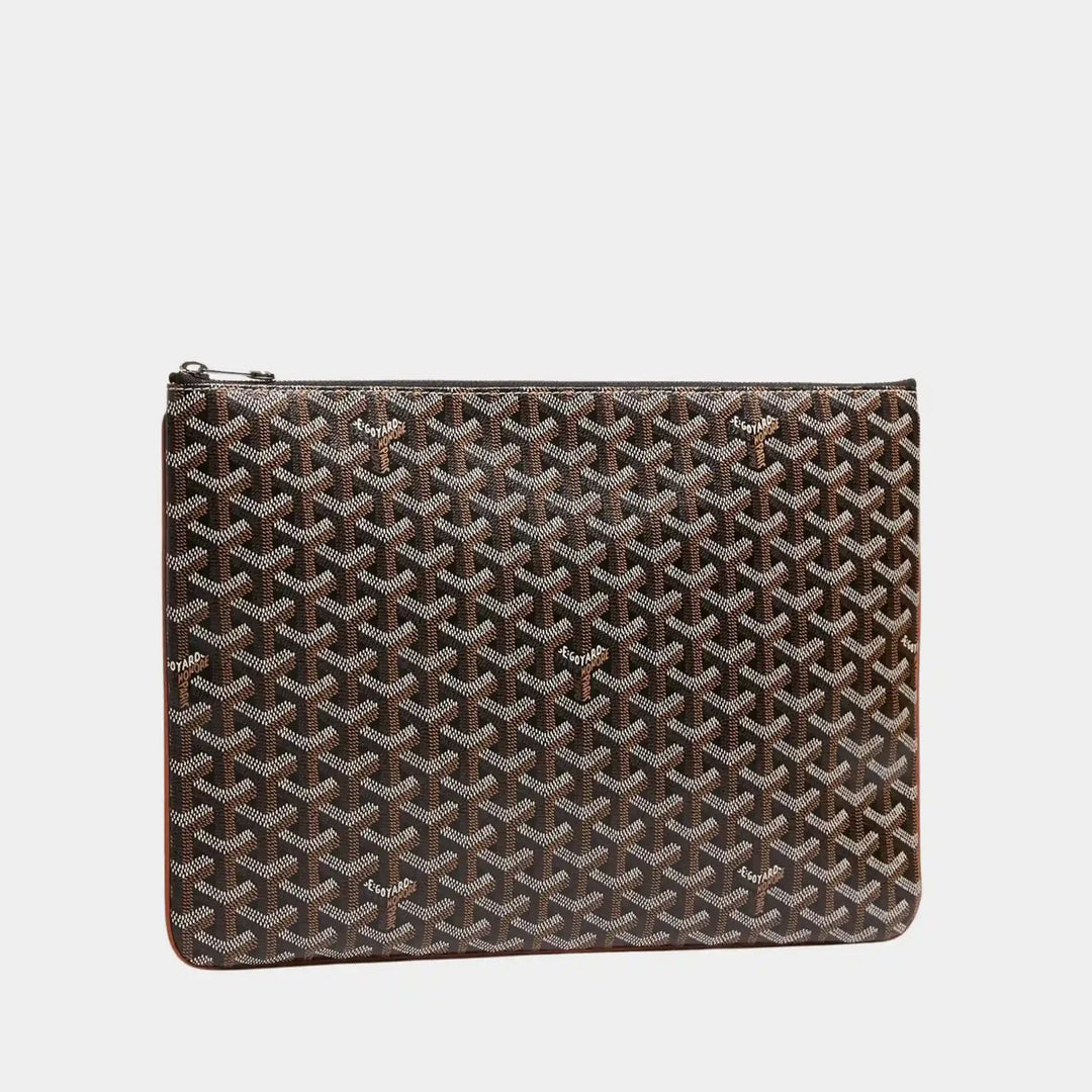 Goyard Sénat GM Pouch in Black & Tan Goyardine Canvas