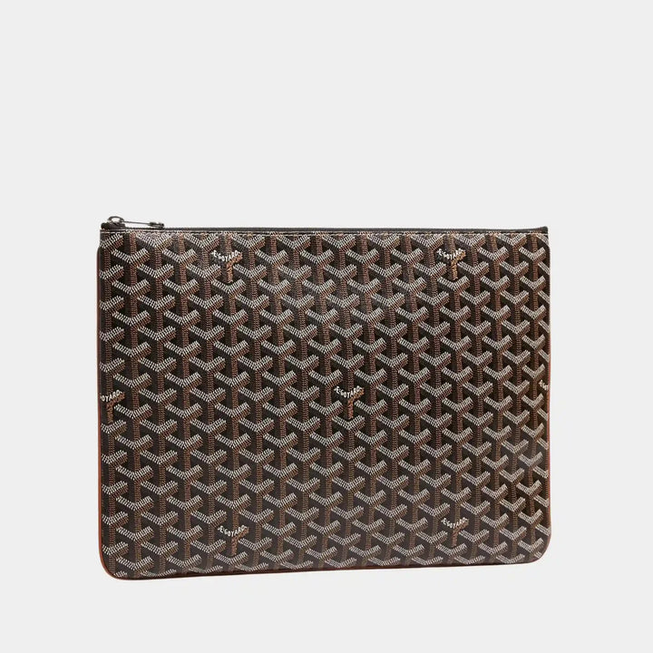 Goyard Sénat GM Pouch in Black & Tan Goyardine Canvas