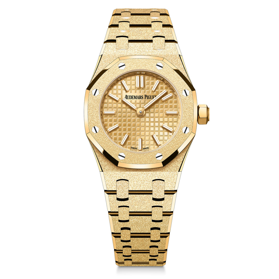 Audemars Piguet Royal Oak Mini Frosted Gold Quartz 23mm in 18K Gold with Petite Tapisserie Dial - Gemaee  UAE