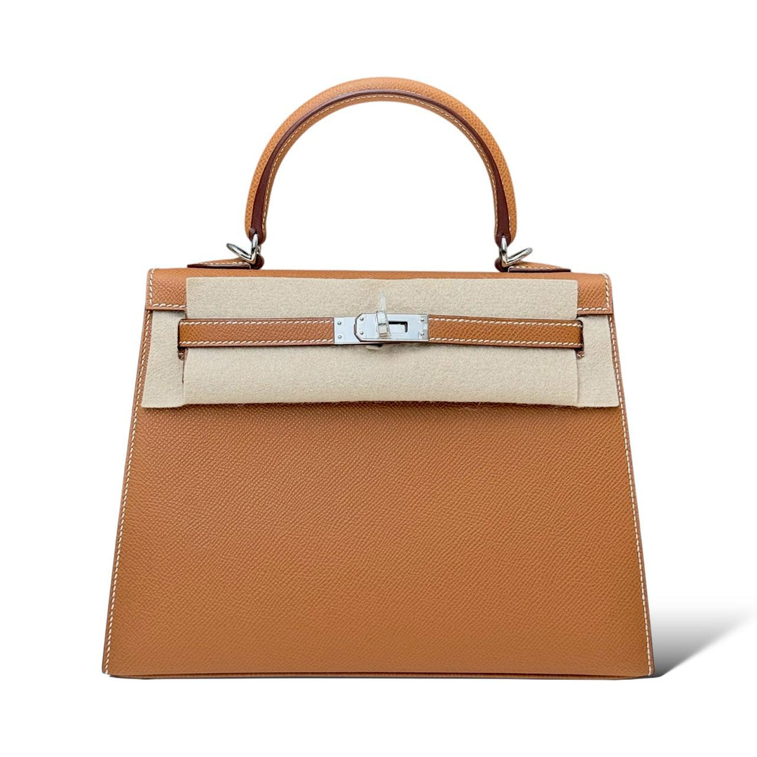Hermès Kelly 25 Bag in Gold Epsom Leather with Palladium Hardware - Gemaee  UAE