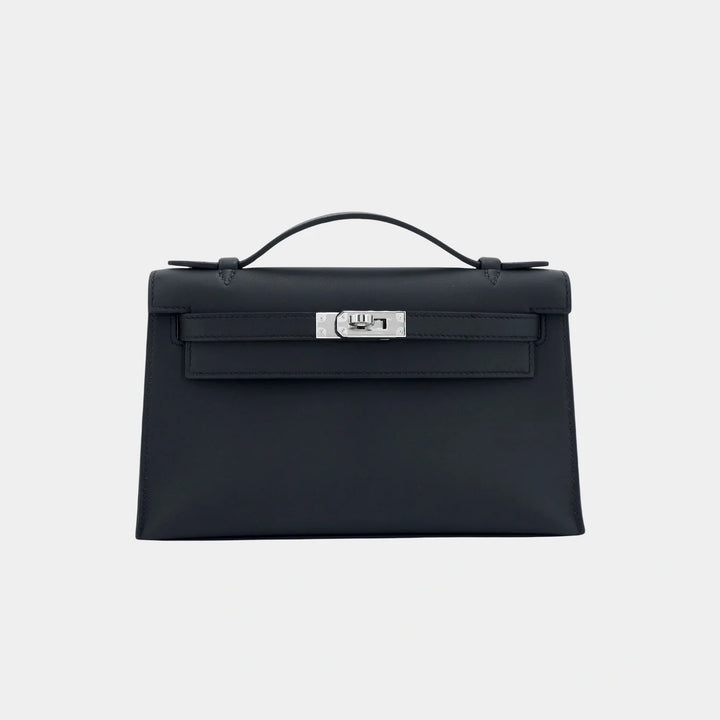 Hermès Kelly Pochette 22 in Noir Swift Leather with Palladium Hardware