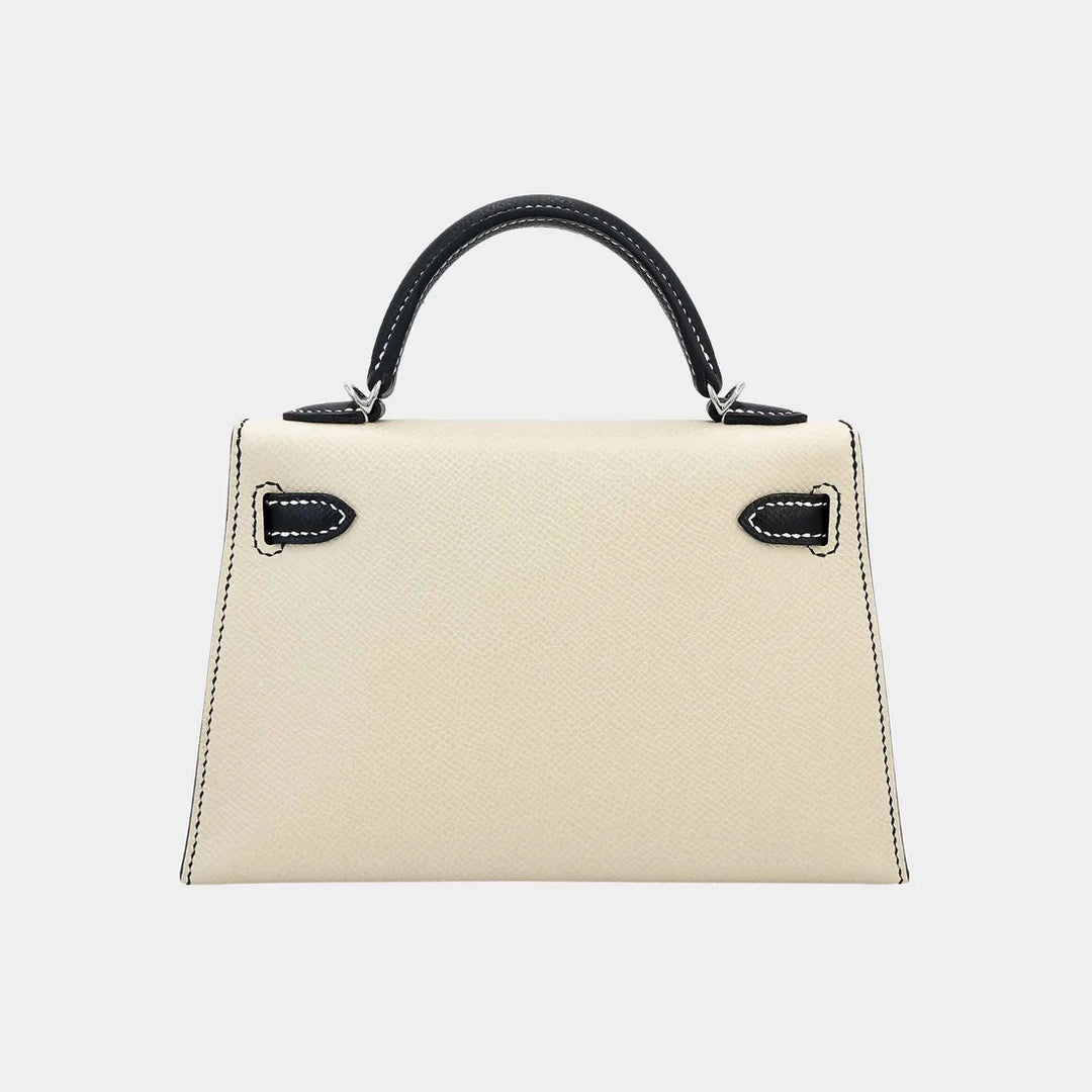 Hermès Mini Kelly II in Nata and Black Epsom Leather with Palladium Hardware