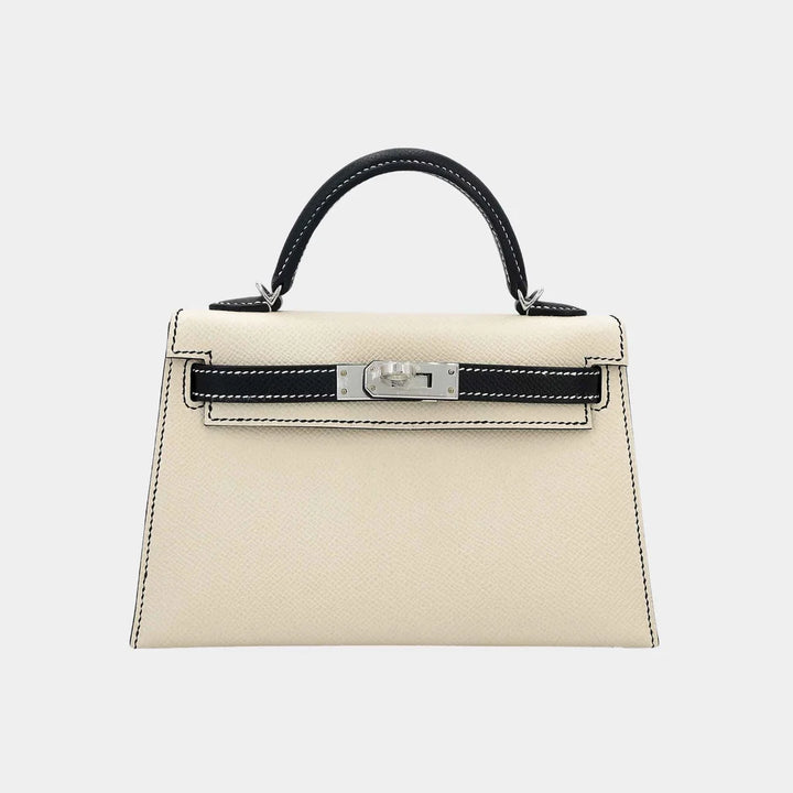 Hermès Mini Kelly II in Nata and Black Epsom Leather with Palladium Hardware